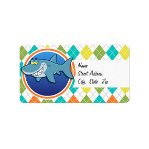 Shark on Colourful Argyle Pattern Label