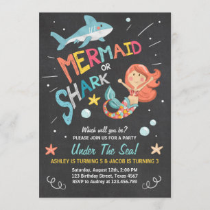 Shark or Mermaid birthday invitation Joint Bday