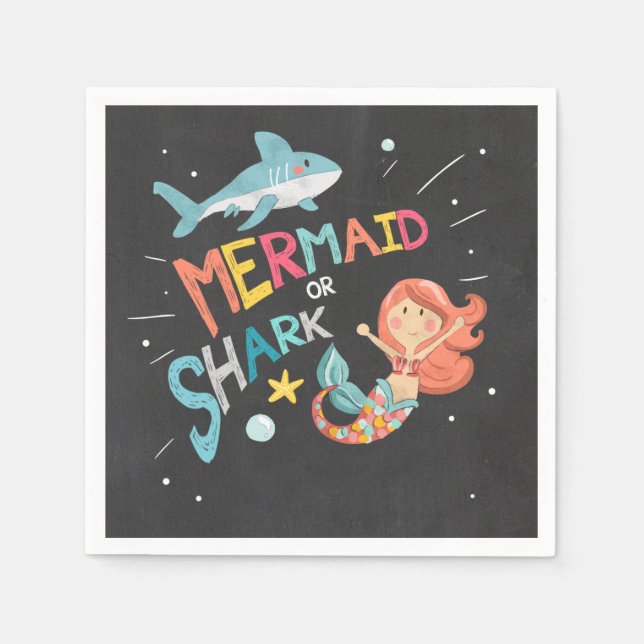 Shark or Mermaid Birthday Paper Napkins Pool Party (Front)