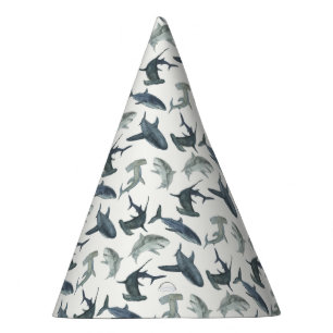 Shark Party Hat with Watercolor Sharks