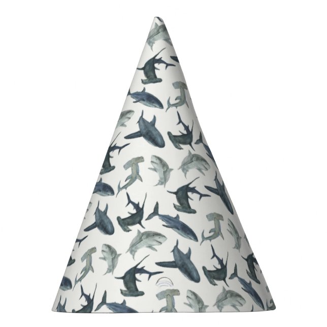 Shark Party Hat with Watercolor Sharks  (Right)