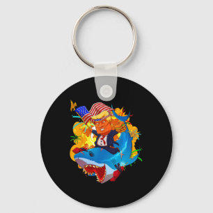 Shark Patriotic Unique 4th Of July American Flag Keychain