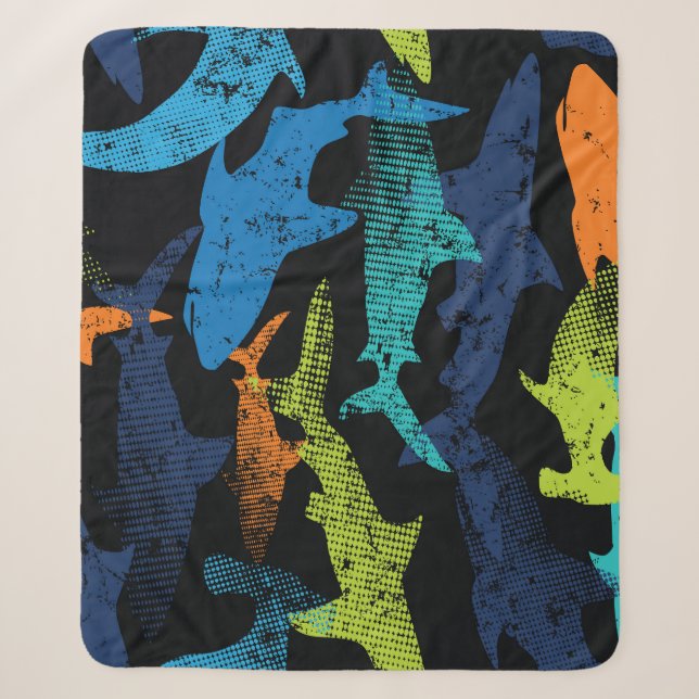 Shark pattern, modern urban sherpa blanket (Front)