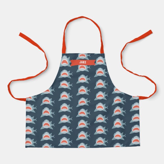 Shark Pattern Navy Blue Apron (Front)