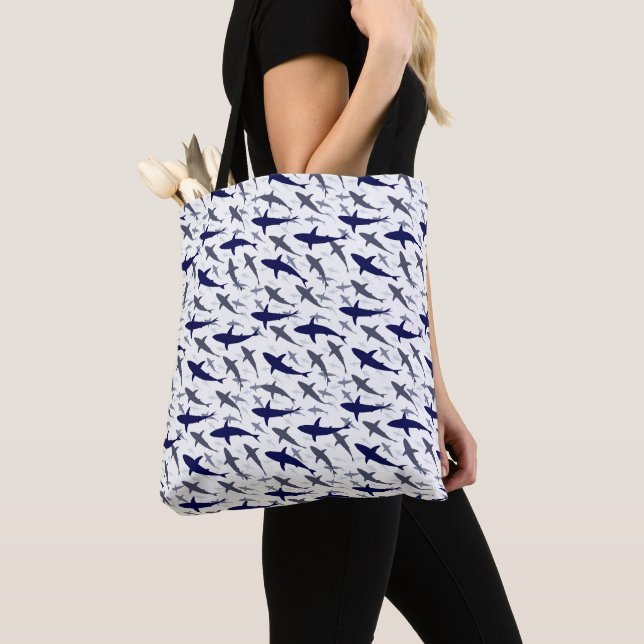 Shark Pattern Tote Bag | Ocean Theme for Halloween (Close Up)