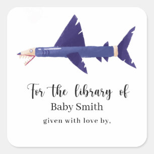 Shark-pencil - Baby Shower Library Square Sticker