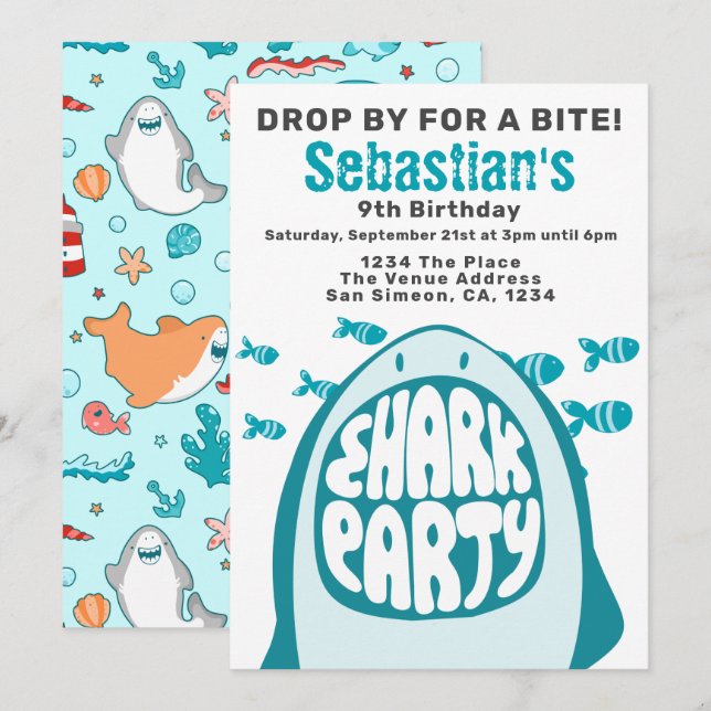 Shark Personalized Birthday Party Invitation (Front/Back)