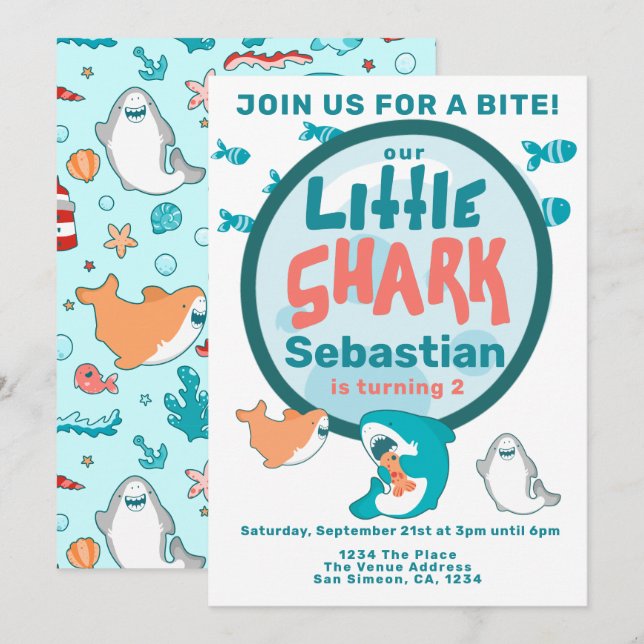 Shark Personalized Birthday Party Invitation (Front/Back)