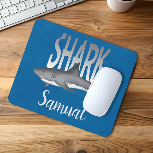 Shark Personalized Ocean Cool Beach Tropical Mouse Pad (Shark bite personalized mouse pad)