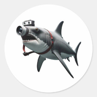 Shark Photographer with Camera Headshot Classic Round Sticker