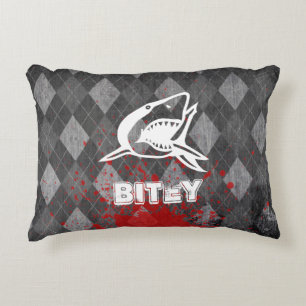 Shark Pictogram on Grungy Black Argyle Accent Pillow