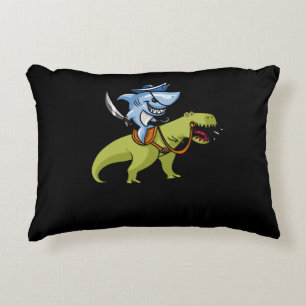 Shark Pirate Riding T-Rex Dinosaur Accent Pillow