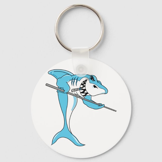 Shark Playing Billiards Keychain (Front)