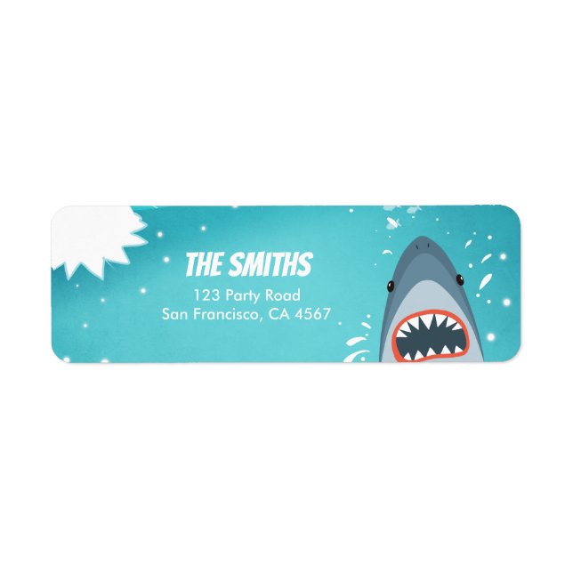 Shark Pool party Address Labels Ocean Splish Boy (Front)