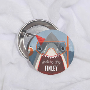 Shark Pool Party Birthday Boy 2 Inch Round Button