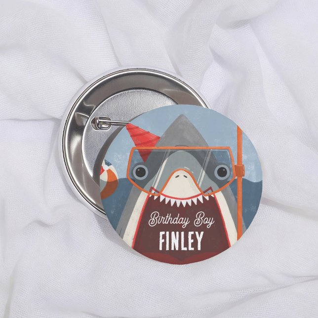 Shark Pool Party Birthday Boy 2 Inch Round Button (Creator Uploaded)