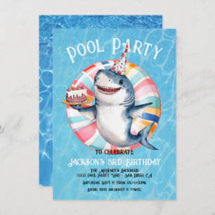 Shark Pool Party birthday cake Invitation