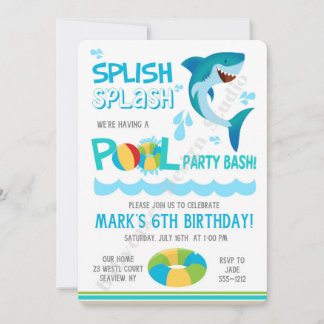 Shark Pool Party Birthday Invitation, Invite