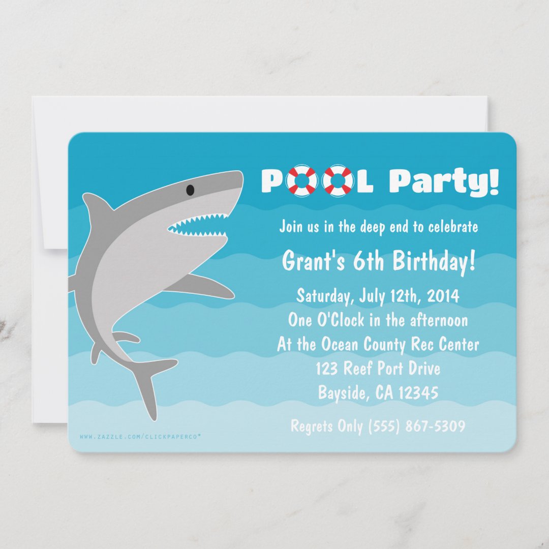 Shark Pool Party Invitation Zazzle shark-pool-party-invitation-zazzle