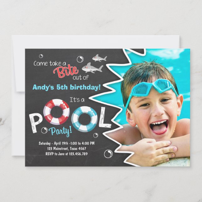 Shark Pool party invitation Shark birthday invite (Front)