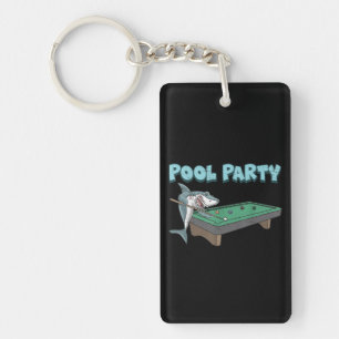Shark Pool Party Pun Billiard Summer Beach Pool Keychain