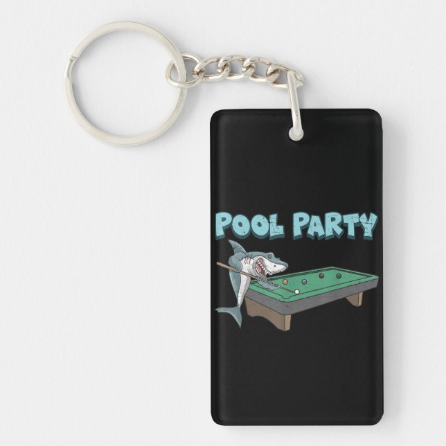 Shark Pool Party Pun Billiard Summer Beach Pool Keychain (Front)