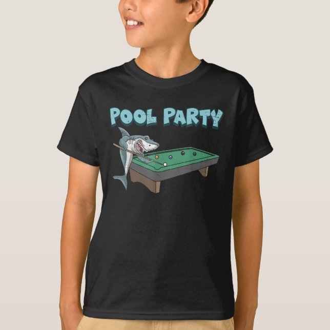 Shark Pool Party Pun Billiard Summer Beach Pool T-Shirt (Front)