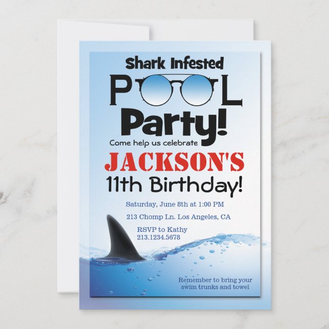 Shark Pool Party Swimming Birthday Invitation (Front)