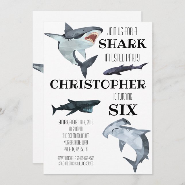 Shark Pool Swimming Birthday Party Invitation (Front/Back)