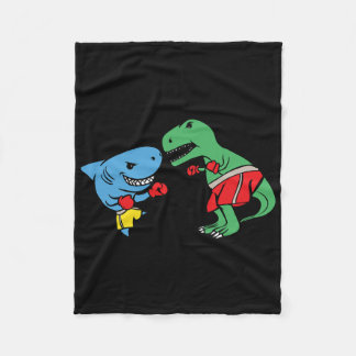 Shark Punching T-rex Dinosaur Funny Fighting Boxin Fleece Blanket