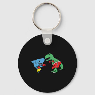 Shark Punching T-rex Dinosaur Funny Fighting Boxin Keychain