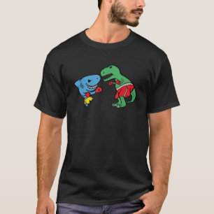 Shark Punching T Rex Dinosaur Funny Fighting Boxin T-Shirt