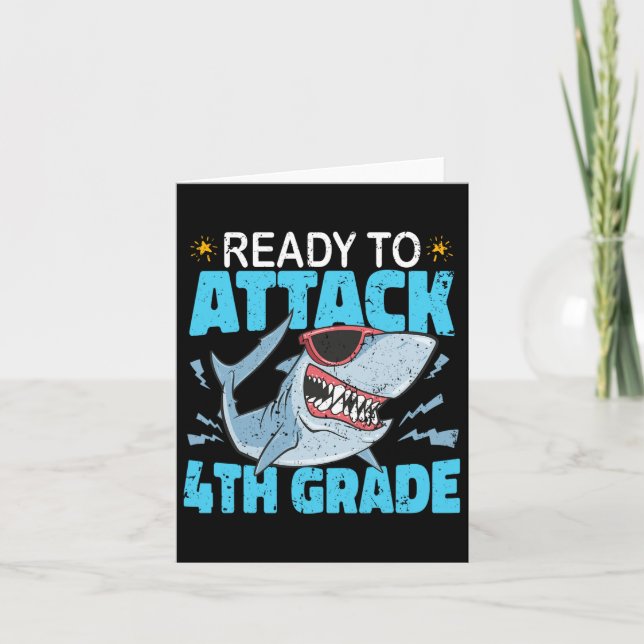 Shark Ready To Attack 4th Grade First Day Boys Kid Card (Front)