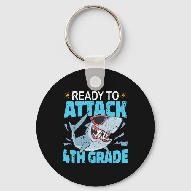 Shark Ready To Attack 4th Grade First Day Boys Kid Keychain (Front)