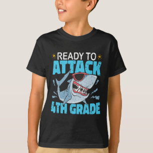 Shark Ready To Attack 4th Grade First Day Boys Kid T-Shirt