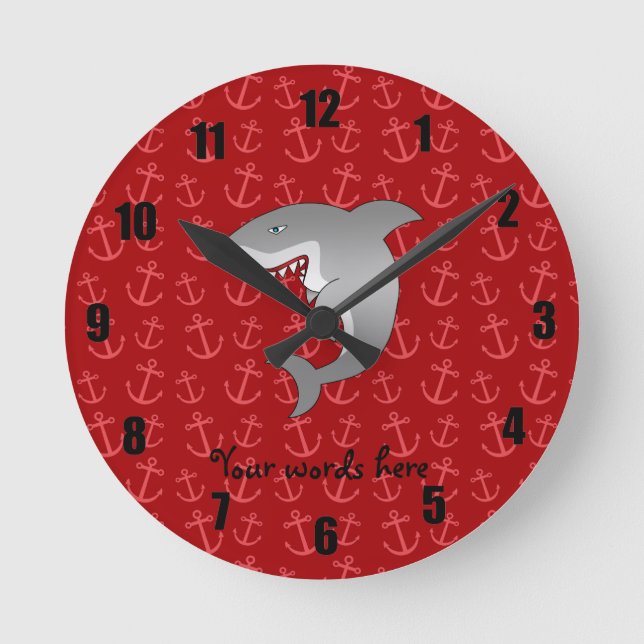 Shark red anchors pattern round clock (Front)