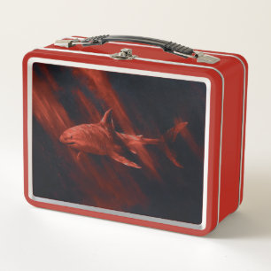 Shark Red Metal Lunch Box