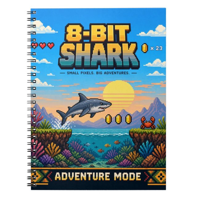 Shark, Retro 8-Bit Pixel Art Notebook (Front)