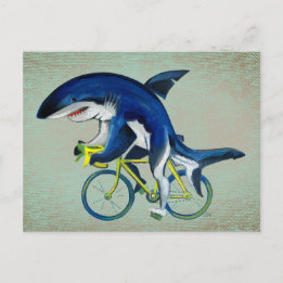 Shark Riding a Bicycle Postcard