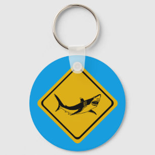 shark road sign keychain