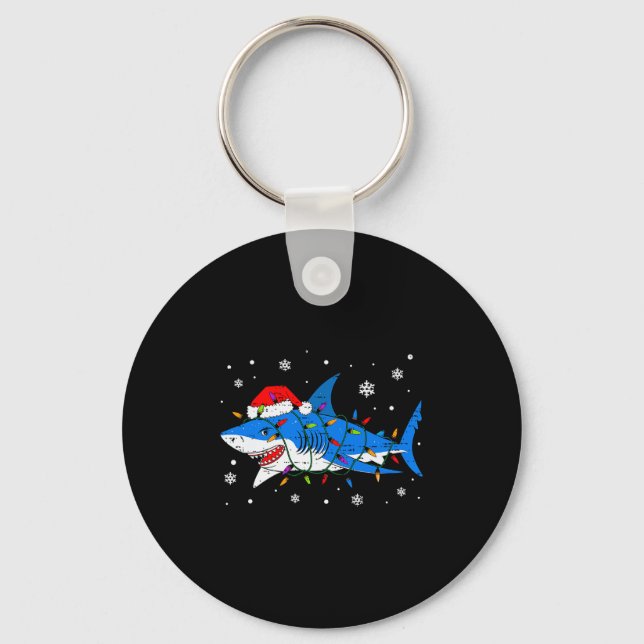 Shark Santa Hat Christmas Lights Xmas Pajama Men W Keychain (Front)