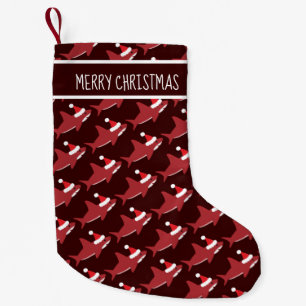 Shark Santa Hat Red Burgundy Sharkmas Animal Small Christmas Stocking