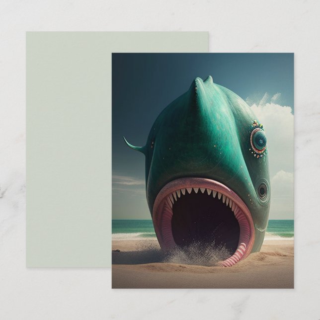 Shark sculpture on the beach card (Front/Back)