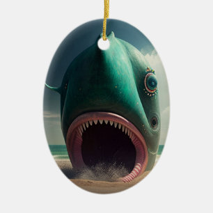 Shark sculpture on the beach ceramic ornament