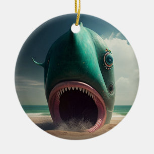 Shark sculpture on the beach ceramic ornament