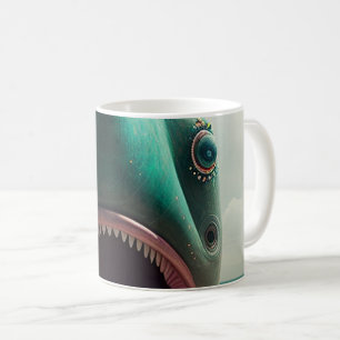 Shark sculpture on the beach coffee mug