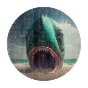Shark sculpture on the beach cutting board