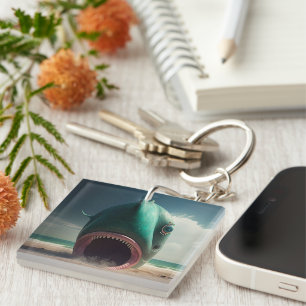 Shark sculpture on the beach keychain