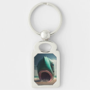 Shark sculpture on the beach keychain