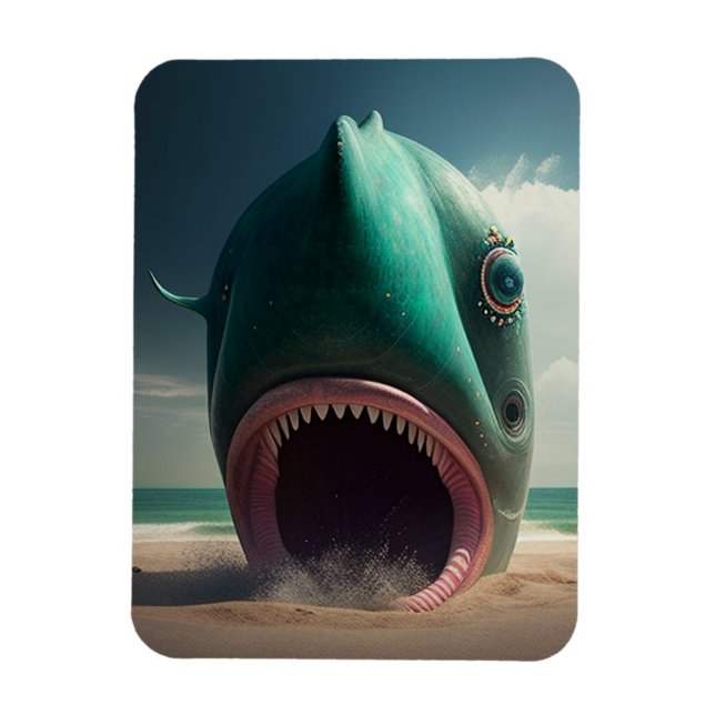 Shark sculpture on the beach magnet (Vertical)